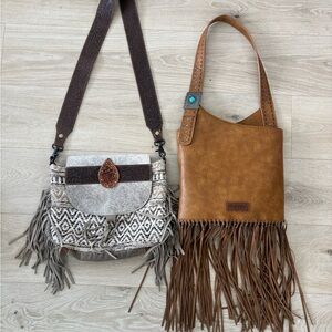 Bundle of leather cowhide fringe western bags